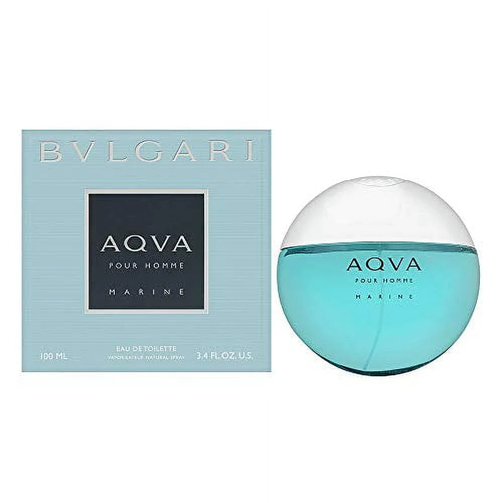 Bulgari Aqva pour Homme Marine perfume bottle and packaging on a white background