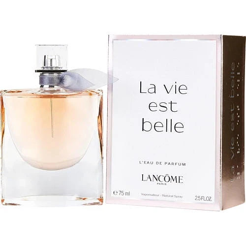Lancome La Vie Est Belle perfume bottle and packaging on a white background