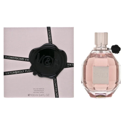 Viktor & Rolf Flowerbomb perfume bottle and packaging on a white background
