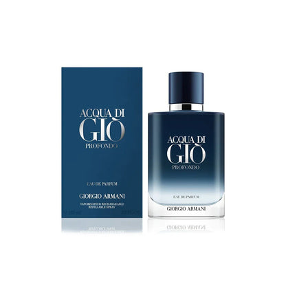 Giorgio Armani Acqua di Giò Profondo Eau de Parfum bottle and packaging on a white background