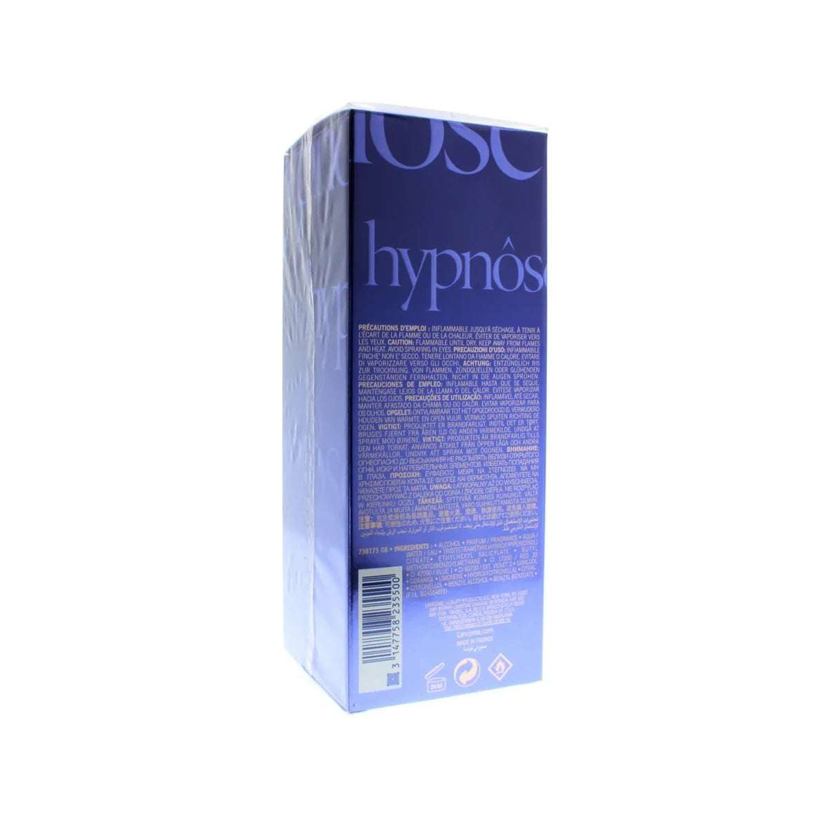 Blue packaging of Hypnos with text and a barcode on a white background