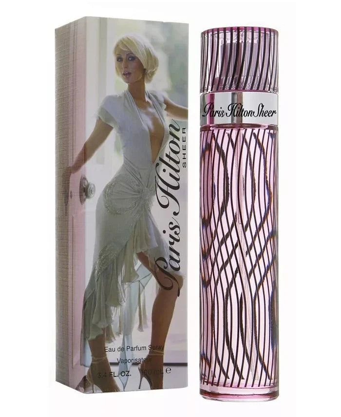 Paris Hilton Sheer perfume bottle and packaging on a white background