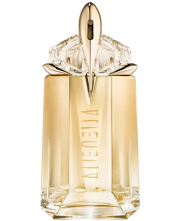 Gold and crystal perfume bottle with 'Villella' branding on a white background