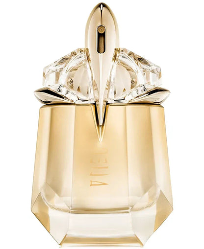 Gold and crystal perfume bottle on a white background