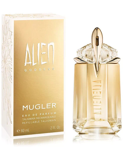 Mugler Alien Goddess perfume bottle and packaging on a white background