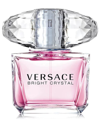 Versace Bright Crystal perfume bottle with pink base and clear cap on a white background