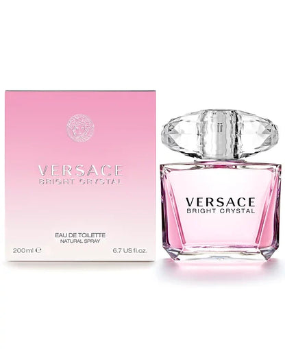 Versace Bright Crystal perfume bottle and packaging on a white background