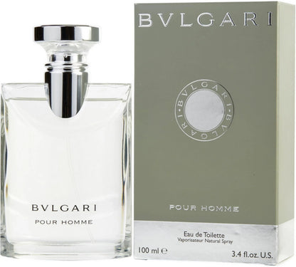 Bulgari Pour Homme perfume bottle and packaging on a white background