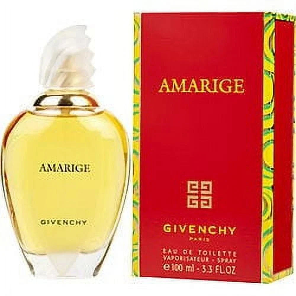 Givenchy Amarige perfume bottle and packaging on a white background