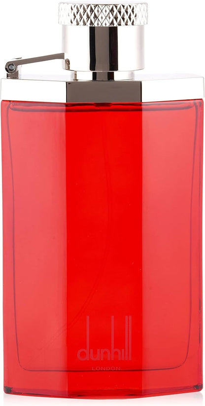 Red perfume bottle with silver cap on a white background